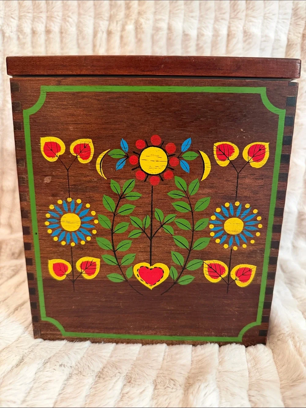 Retro Hand-Painted Folk Art Wooden Canister Set - Multicolor Floral Design